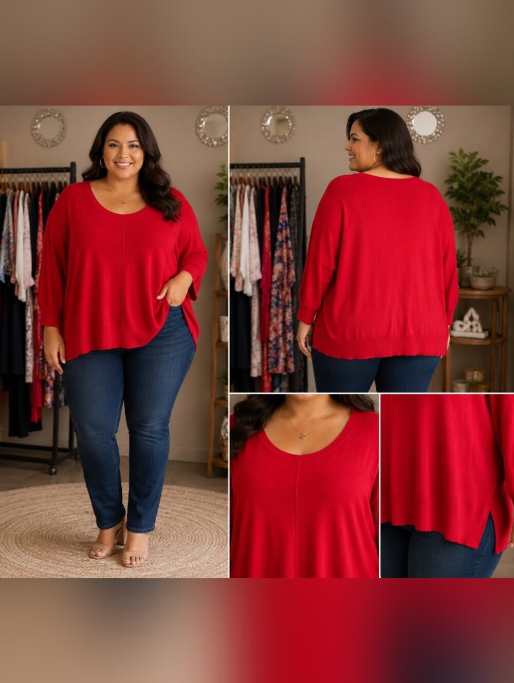Wonderly Cherry Red Scoop Neck Pullover